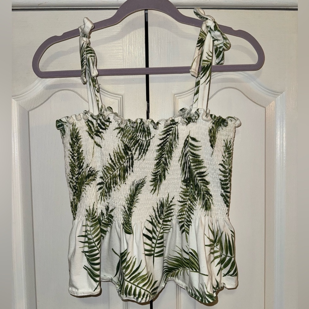 White floral smocked peplum tank top